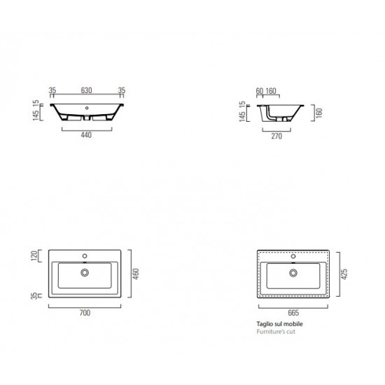 Νιπτήρας Μπάνιου Ένθετος Gsi Kube-x 9437-300 70Χ46cm 